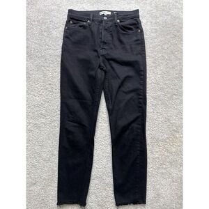 Re/done Jeans Womens 28 Worn Black Button Fly High Rise Ankle Zipper Bottom